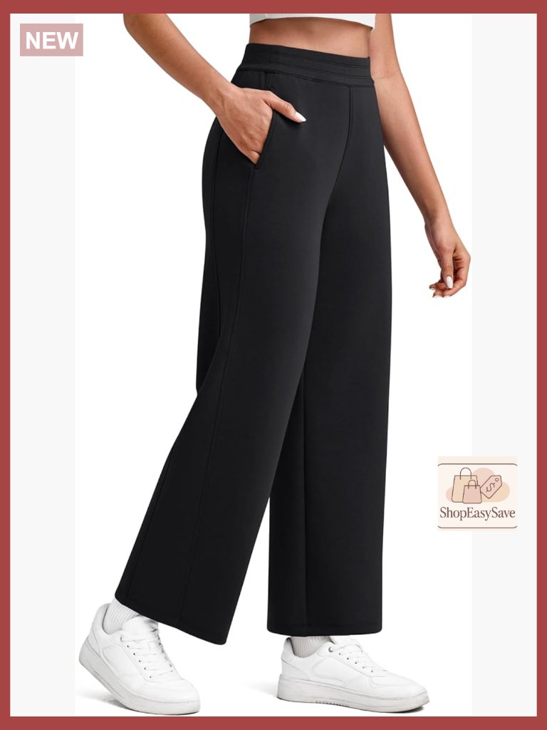 Wide Leg Sweatpants Elastic High Waist 7/8 Length Ankle Casual Dressy Pants
